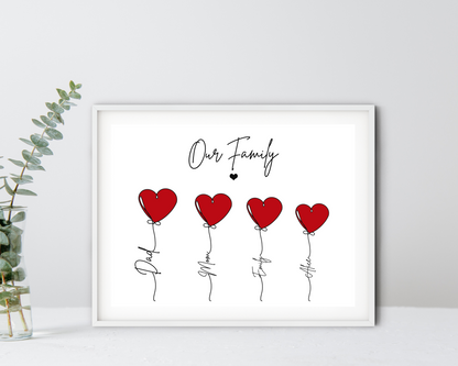 Personalized Heart Family Print - Custom Keepsake with Names and Quotes