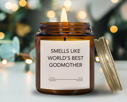 Funny Godmother Candle - "Smells Like World's Best Godmother", Thoughtful Godparent Gift, Handmade Soy Wax Candle, Baptism & Baby Shower Gift