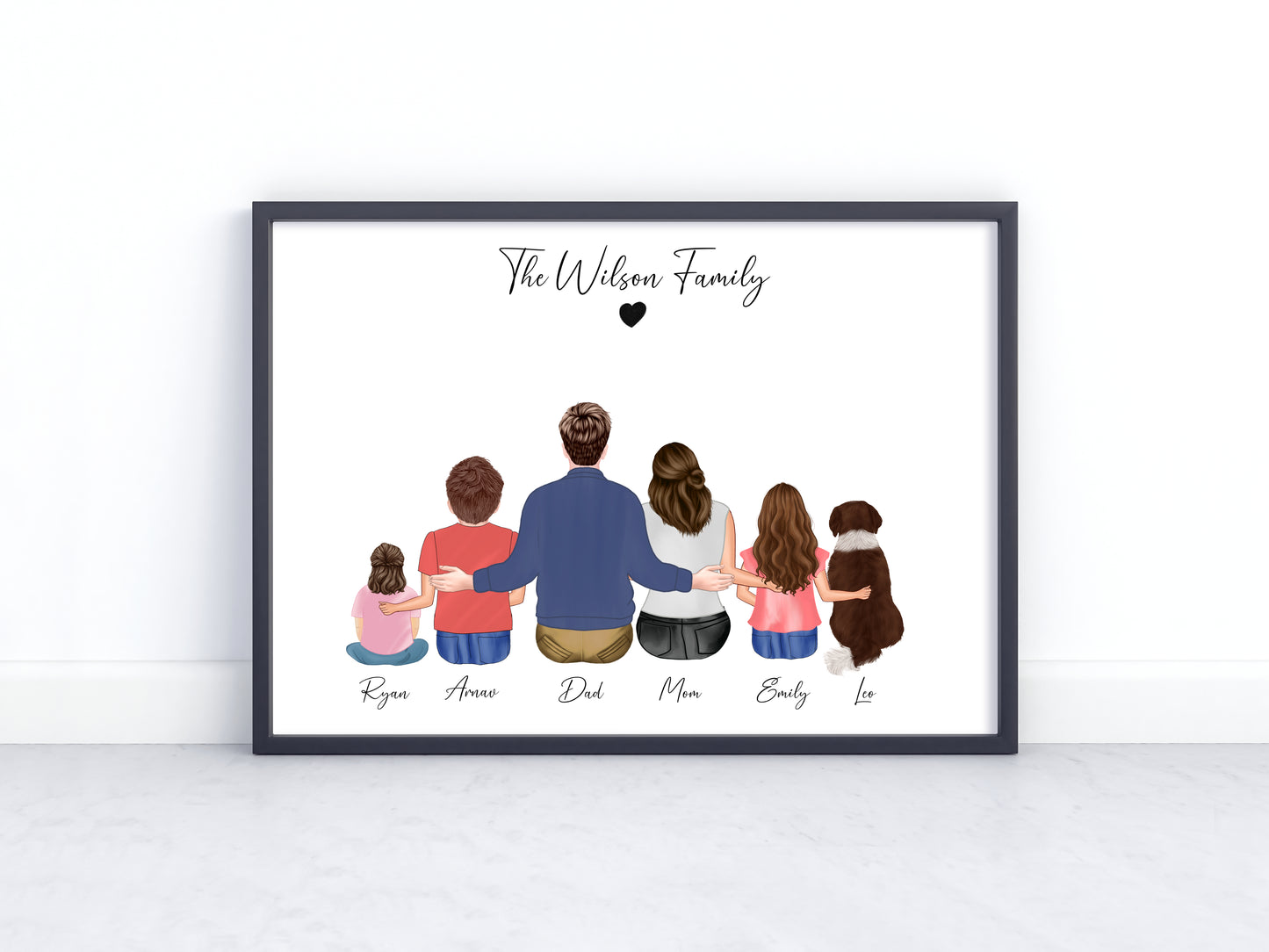 Personalized Family Portrait - Custom Digital Illustration, Family Name Wall Art, Custom Hair & Outfit Design