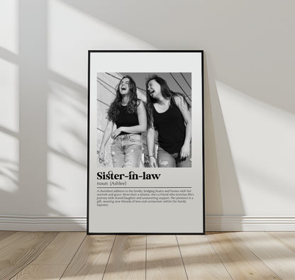 Personalized Sister-in-Law Definition Print - Custom Photo Gift for Family, Wedding, or Birthday