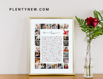 Personalized "70 Reasons Why I Love You" Photo Collage Gift - Custom Keepsake for Anniversaries, Birthdays, or Special Occasions