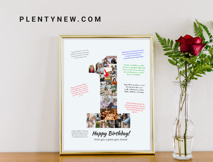 Personalized 1st Birthday Photo Collage with Guestbook Messages - Custom Keepsake Gift