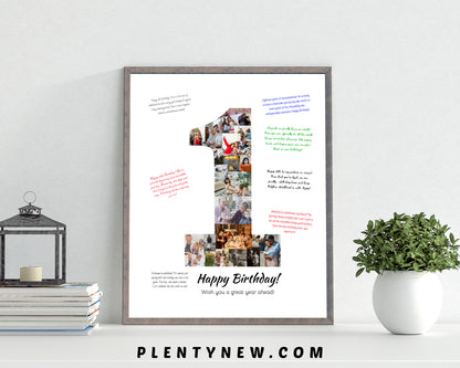 Personalized 1st Birthday Photo Collage with Guestbook Messages - Custom Keepsake Gift