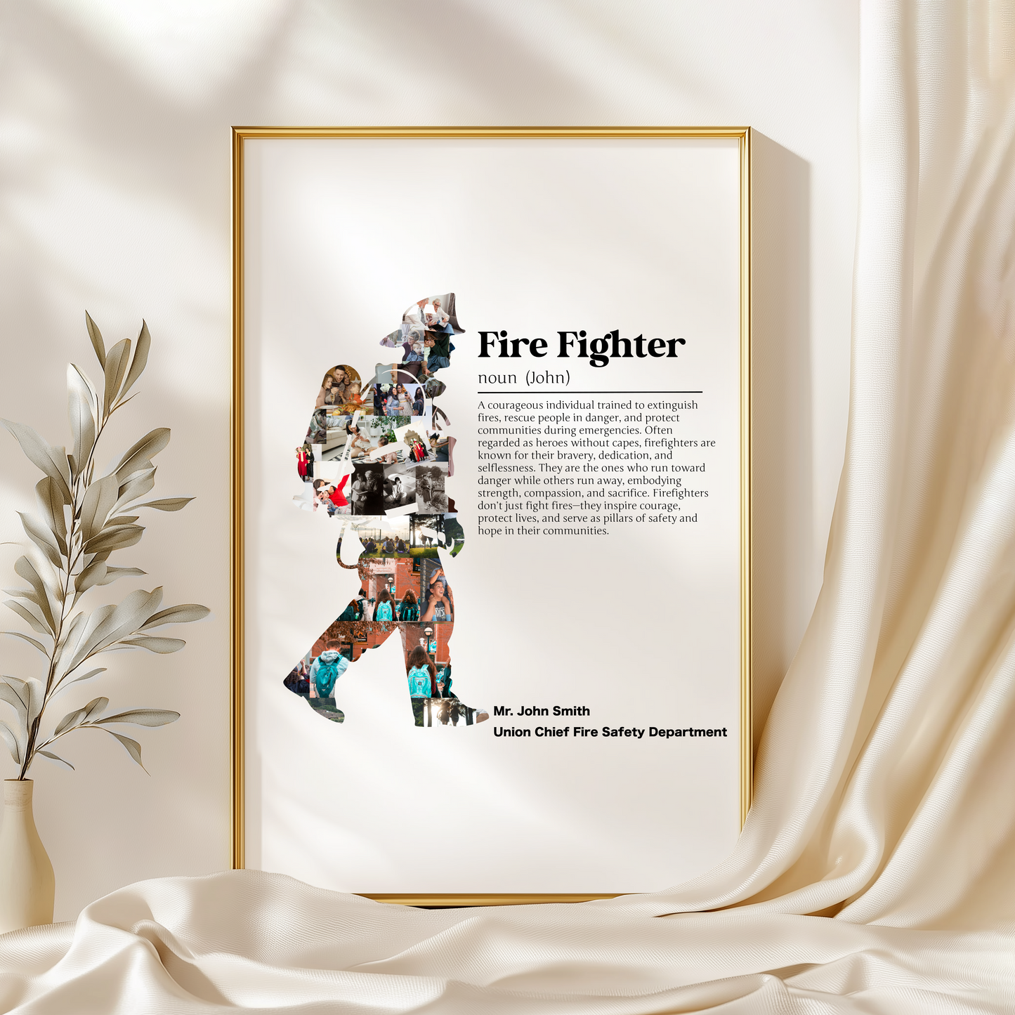 Personalized Firefighter Photo Collage with Custom Long Message - Unique Gift for Heroes