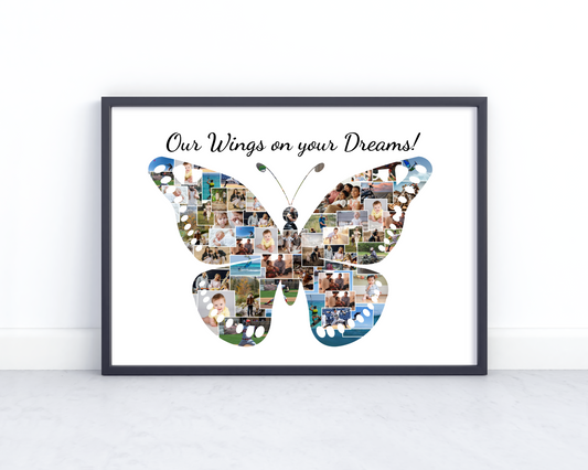 Personalized butterfly photo collage gift, beautifully capturing various butterfly species in a unique and artistic display.