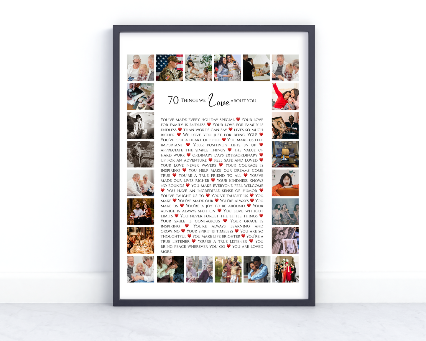 Personalized "70 Reasons Why I Love You" Photo Collage Gift - Custom Keepsake for Anniversaries, Birthdays, or Special Occasions