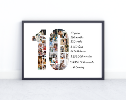 Personalized 10th Anniversary Photo Collage Gift - Custom Keepsake with Your Photos