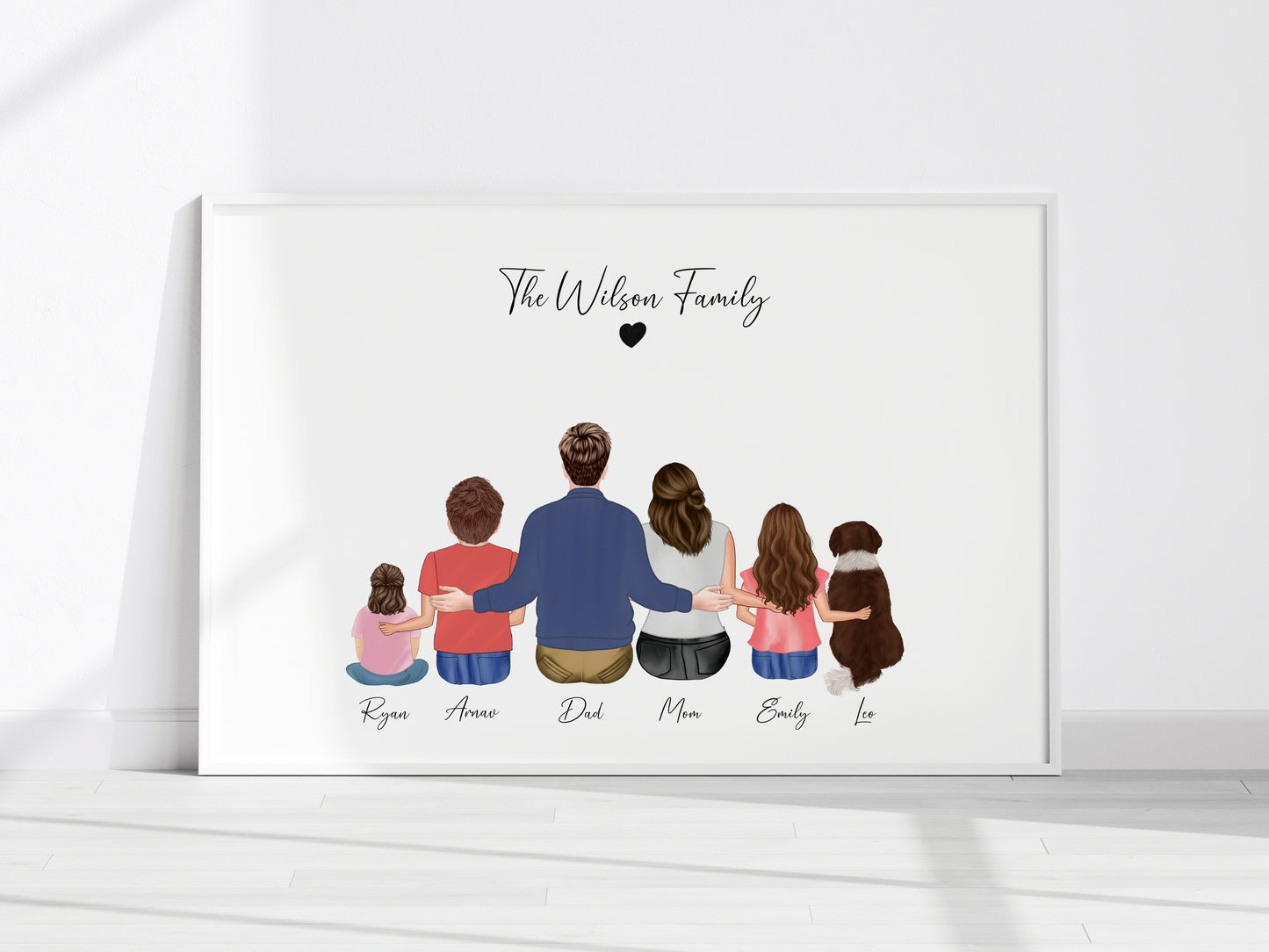 Personalized Family Portrait - Custom Digital Illustration, Family Name Wall Art, Custom Hair & Outfit Design