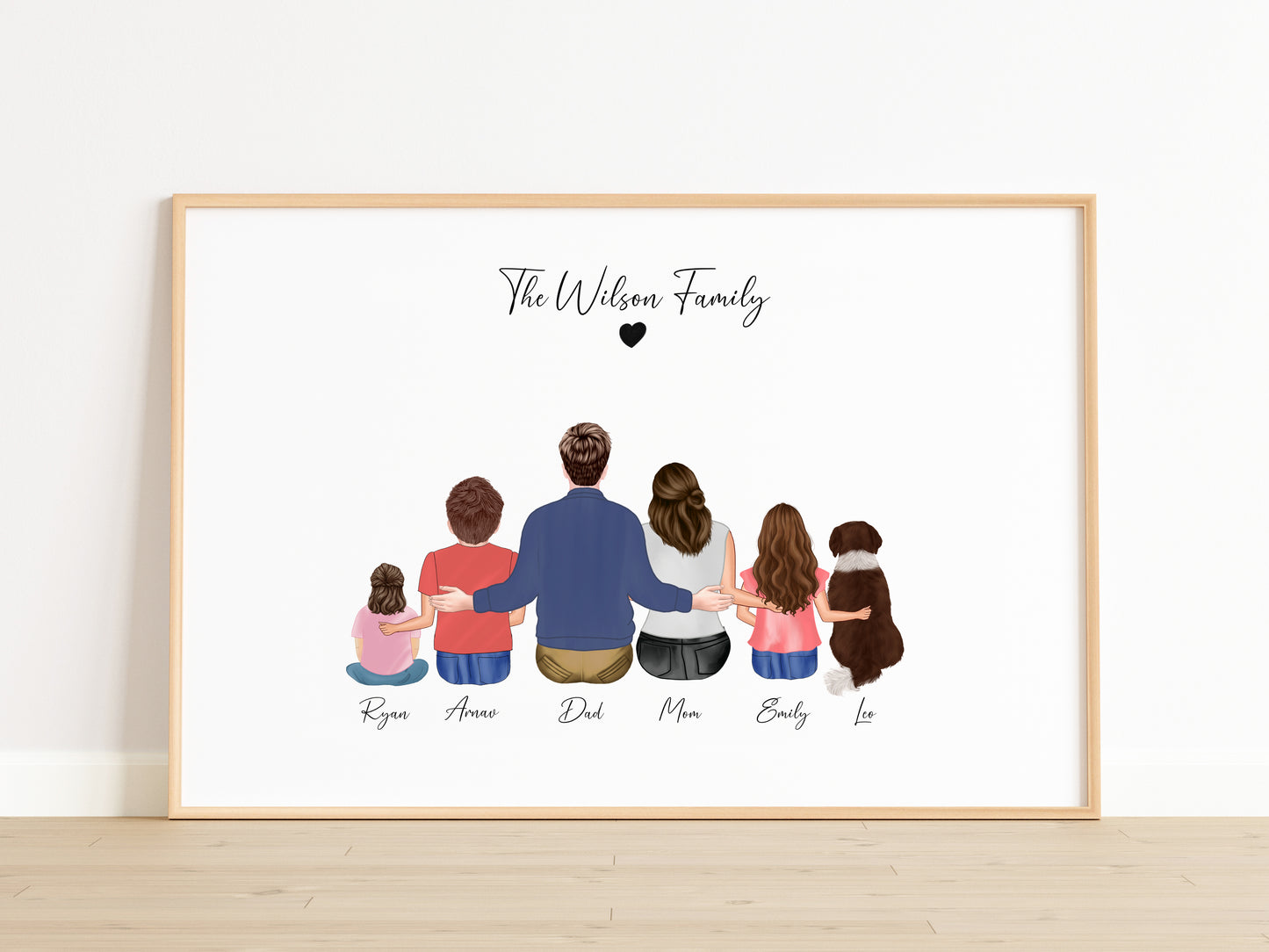 Personalized Family Portrait - Custom Digital Illustration, Family Name Wall Art, Custom Hair & Outfit Design