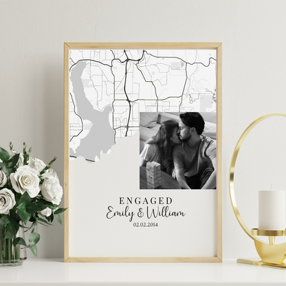 Personalized Map with Photo, Name, and Dates - Custom Engagement Keepsake Gift