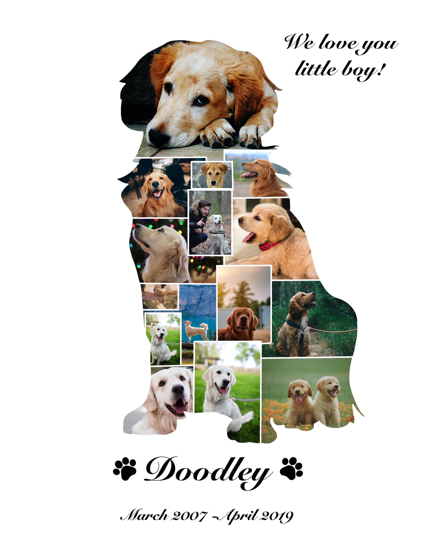 Golden Retriever Goldie Dog Puppy Service Dog Canine Pet Pet Memorial Pet Loss Custom Silhouette Photo Collage Wall Art Digital Printable