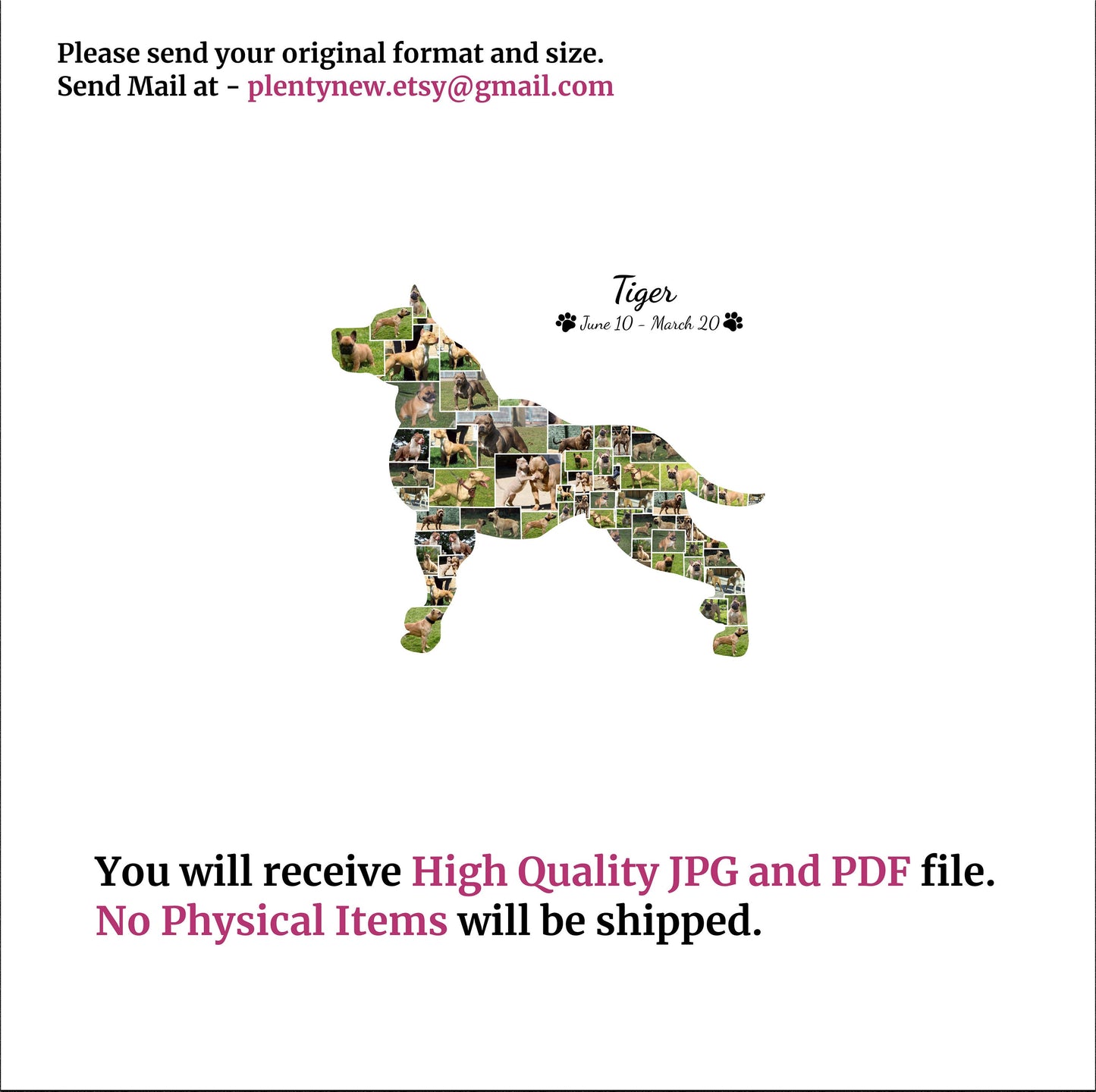 Pitbull Pit Bull Bull Terrier Staffordshire Terrier Bully Pet Memorial Pet Loss Custom Silhouette Photo Collage Wall Art Digital Printable