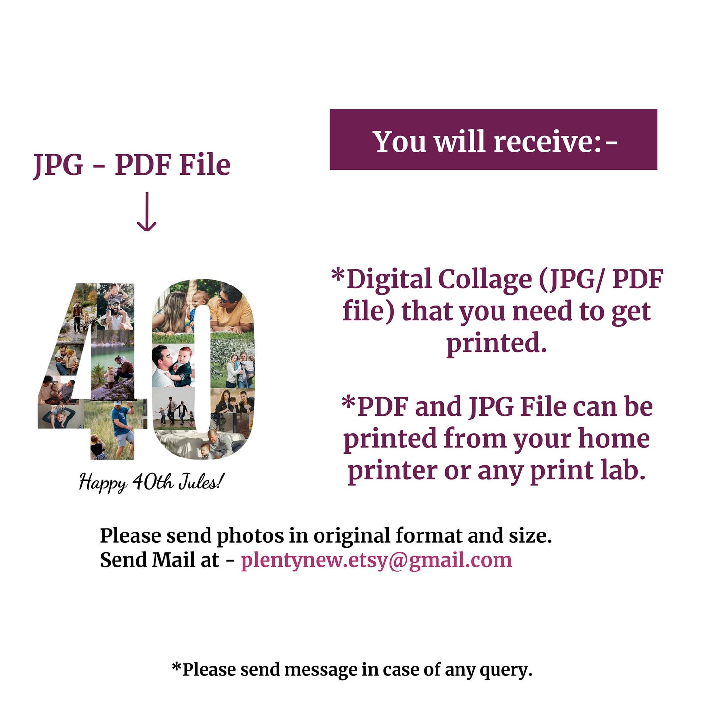 Any 1 or 2 digit Number 16 18 21 30 40 50 60 70 80 Anniversary Celebration Retirement Birthday Digital Printable Custom Photo Collage