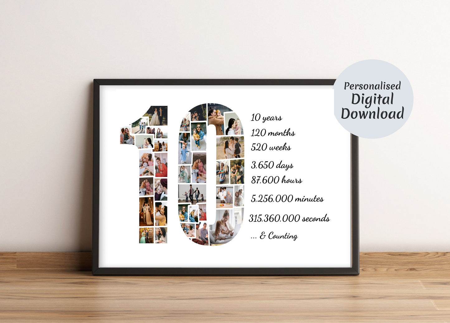 Custom Ten Year Anniversary Gifts for Him, 10 Year Anniversary Collage, Aluminum Anniversary, 10 Years of Marriage Gift, 10th Wedding Gift