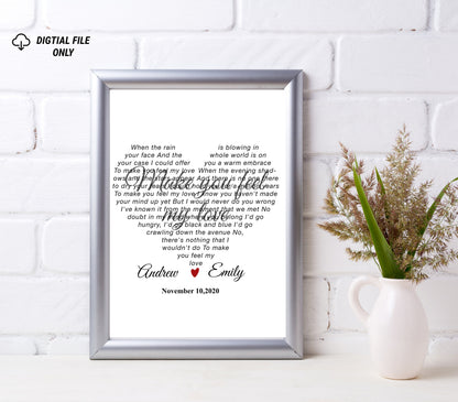 Song Poster, Song Lyrics Wall Art, Custom First Dance for Anniversary Gift, Personalized One Year Anniversary, Wedding Gift Printable