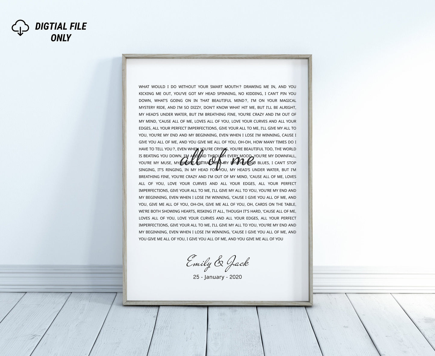 Personalized Song Lyrics Print - Custom Wall Art Frame- Wedding, Anniversary Gifts - For Her, Him, Couples - First Dance - Our Song- digital