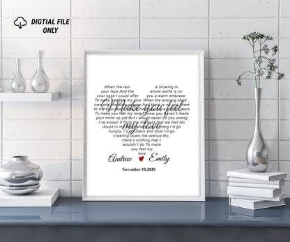 Song Poster, Song Lyrics Wall Art, Custom First Dance for Anniversary Gift, Personalized One Year Anniversary, Wedding Gift Printable