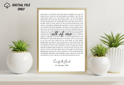 Song Poster, Personalized One Year Anniversary, Song Lyrics Wall Art, Wedding Gift Printable, Custom First Dance for Anniversary Gift