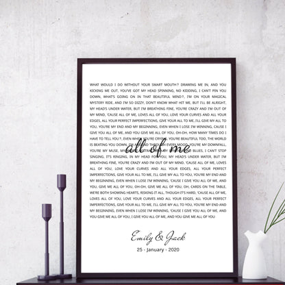 Song Poster, Personalized One Year Anniversary, Song Lyrics Wall Art, Wedding Gift Printable, Custom First Dance for Anniversary Gift