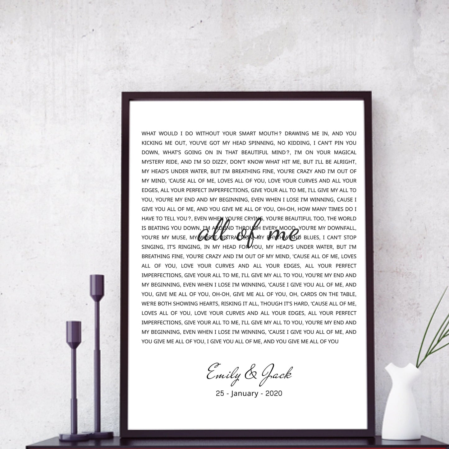 Personalized Song Lyrics Print - Custom Wall Art Frame- Wedding, Anniversary Gifts - For Her, Him, Couples - First Dance - Our Song- digital