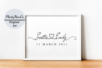 Names Personalised Poster Print |  Girlfriend Gift | Your Text Here | Custom Wall Art | Wedding Gift | Couples Print | Valentine's Gift |
