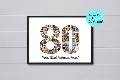 80th Birthday Photo Collage, 80th Anniversary, 80th Birthday Printable, 80th Birthday Gift Personalized Poster, Pictures Collage Collage Art