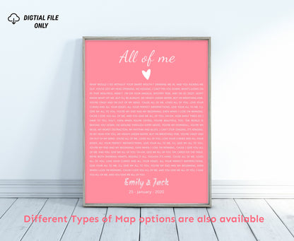 Personalised Song Lyrics Print - Custom Wall Art - For Couples - Husband, Wife, Mum And Dad - First DanceWedding, Anniversary Gifts