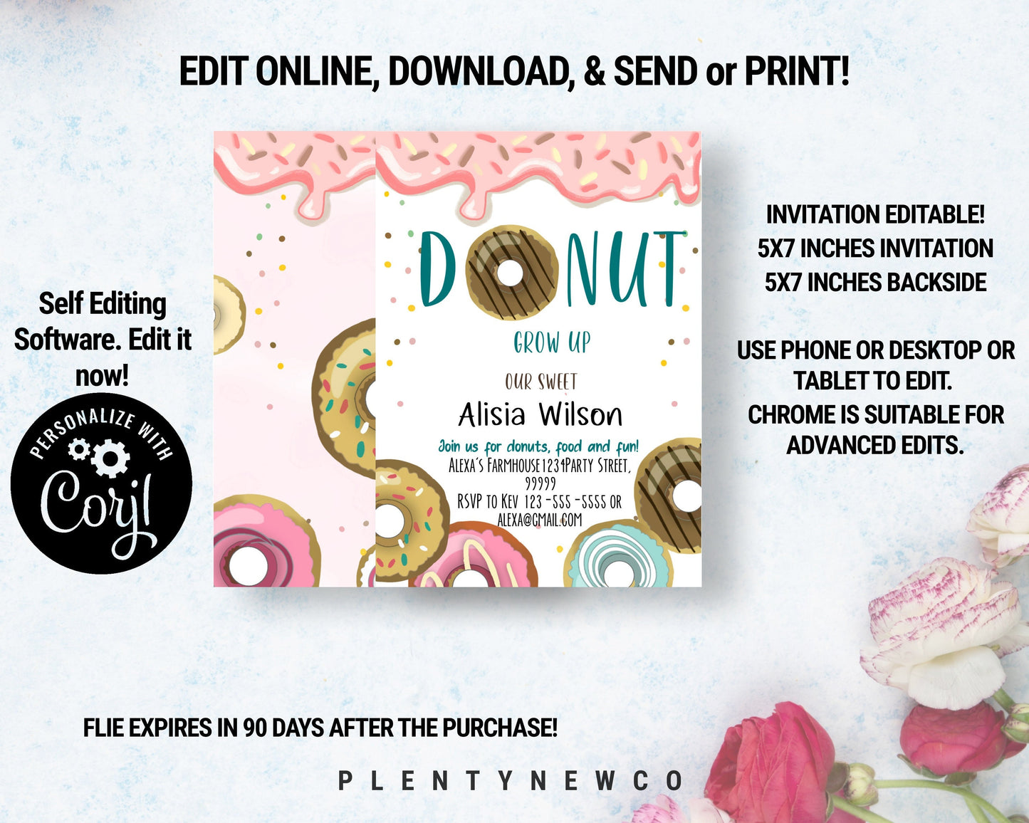 Editable Donut Grow Up Birthday Invitation