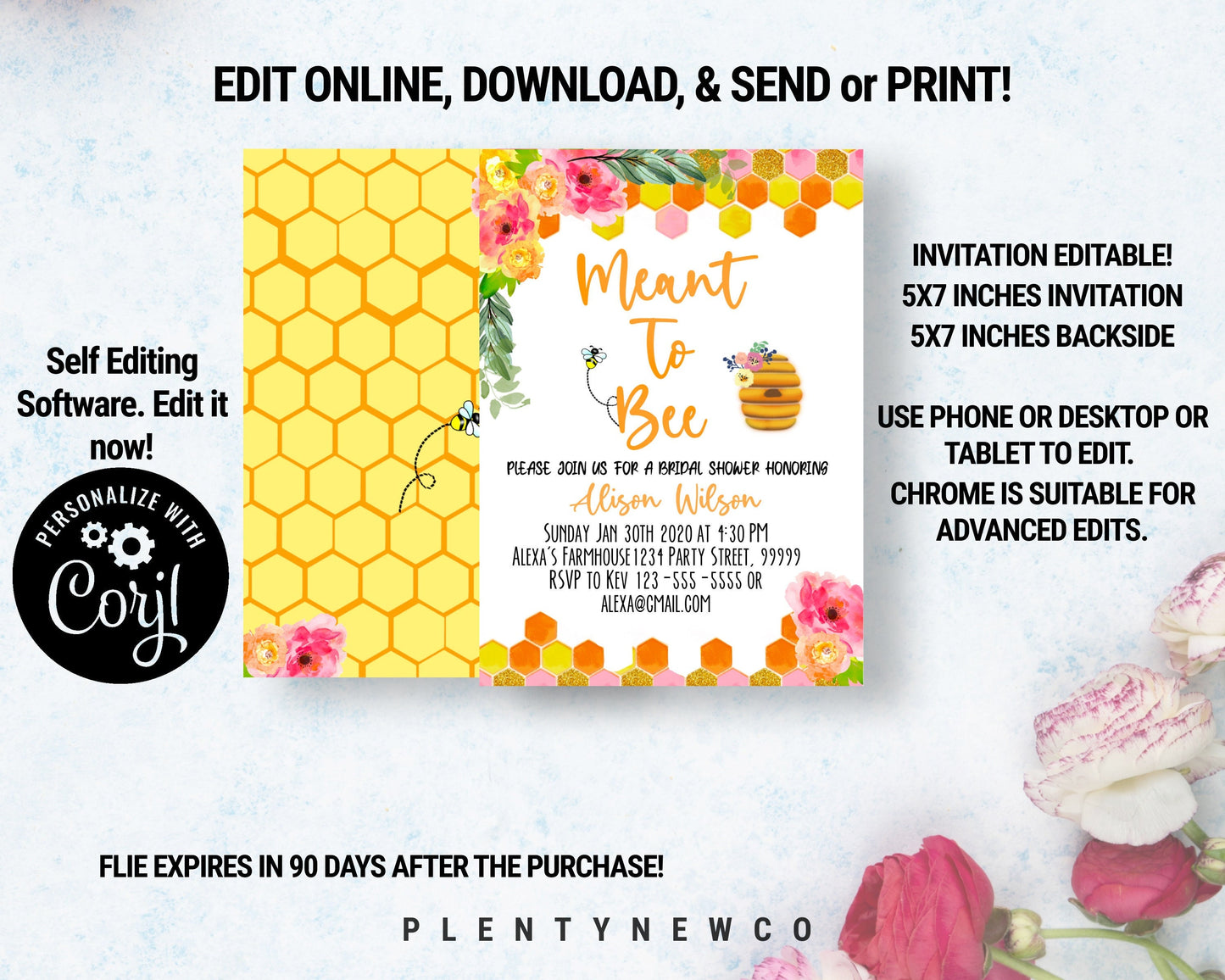 Editable Bee Bridal Shower Invitation HB