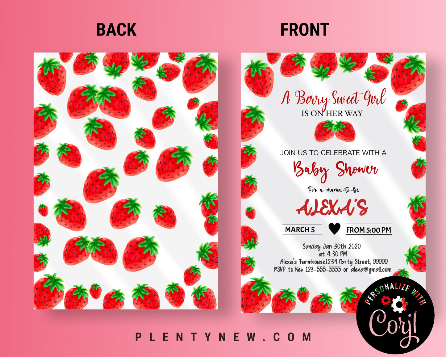 Editable Strawberry Baby Shower Invitation SB