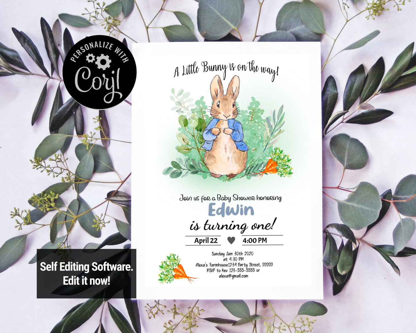 Editable Flopsy Bunny Birthday Invitation PR