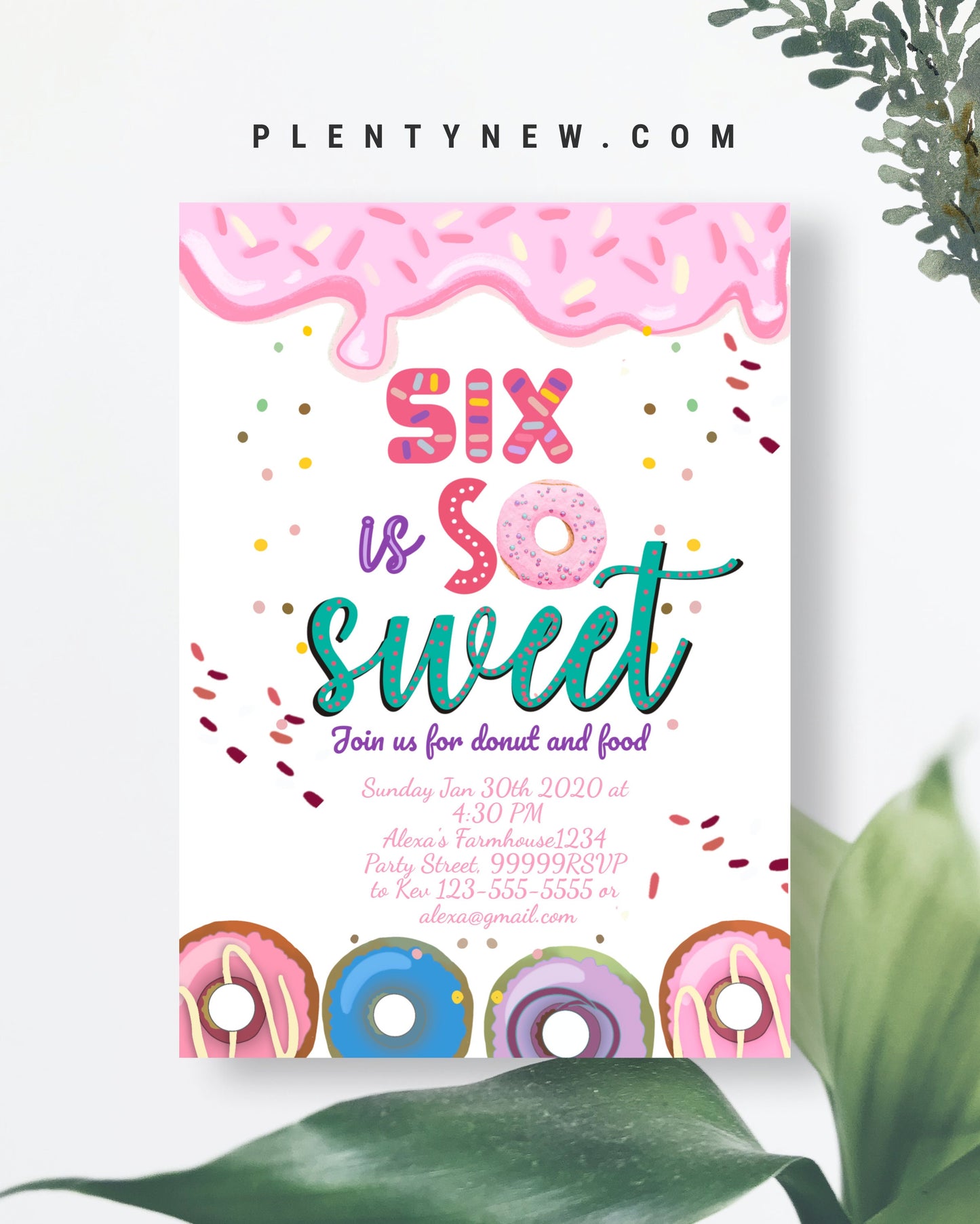 Editable Donut Six Is Sweet Birthday Invitation PFA