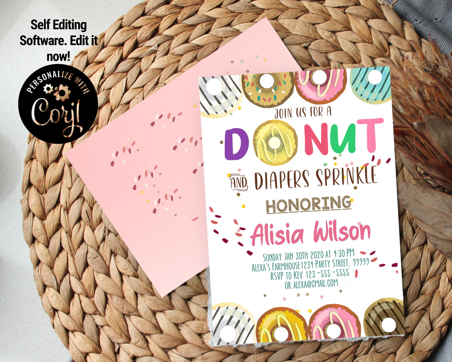 Editable Donut Sprinkle Birthday Invite PFA