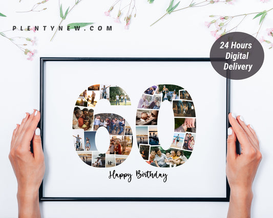 60th Birthday Gift Collage, 60 Photo Collage Printable, Gift For Birthday, Gift For MOM, Personalized collage, Number Photo Collage, DIGITAL
