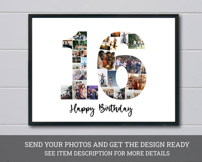 16th Birthday Photo Collage, 16th Anniversary Photo Collage, Sixteenth Birthday Gift Ideas, Sixteenth Anniversary Gift Ideas, PRINTABLE FILE