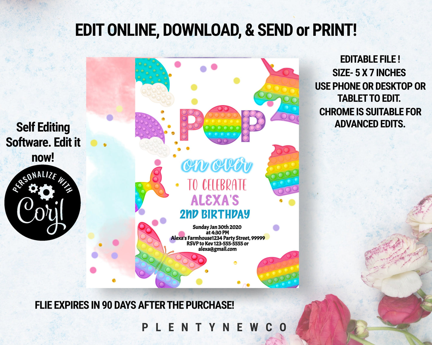 Editable Pop It Birthday Party Invitation Pop It Birthday Party Pastel Rainbow Pop It Fidget Toy Party Pop It Party Instant Editable File PT