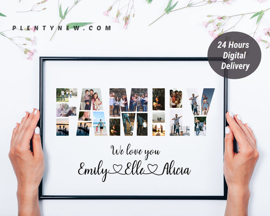 PRINTABLE Family Photo Collage, Family Picture Collage, Custom Gift, Family Print, Family Gift, Mom Gift, Birthday Present, Digital File