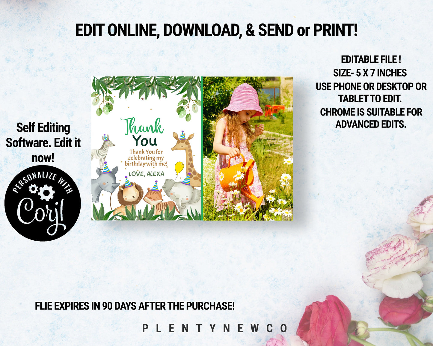 Editable Birthday Invitation Wild One Girl Invite Party Jungle Safari Animals Pink Gold Download Printable Template Editable Corjl , SF