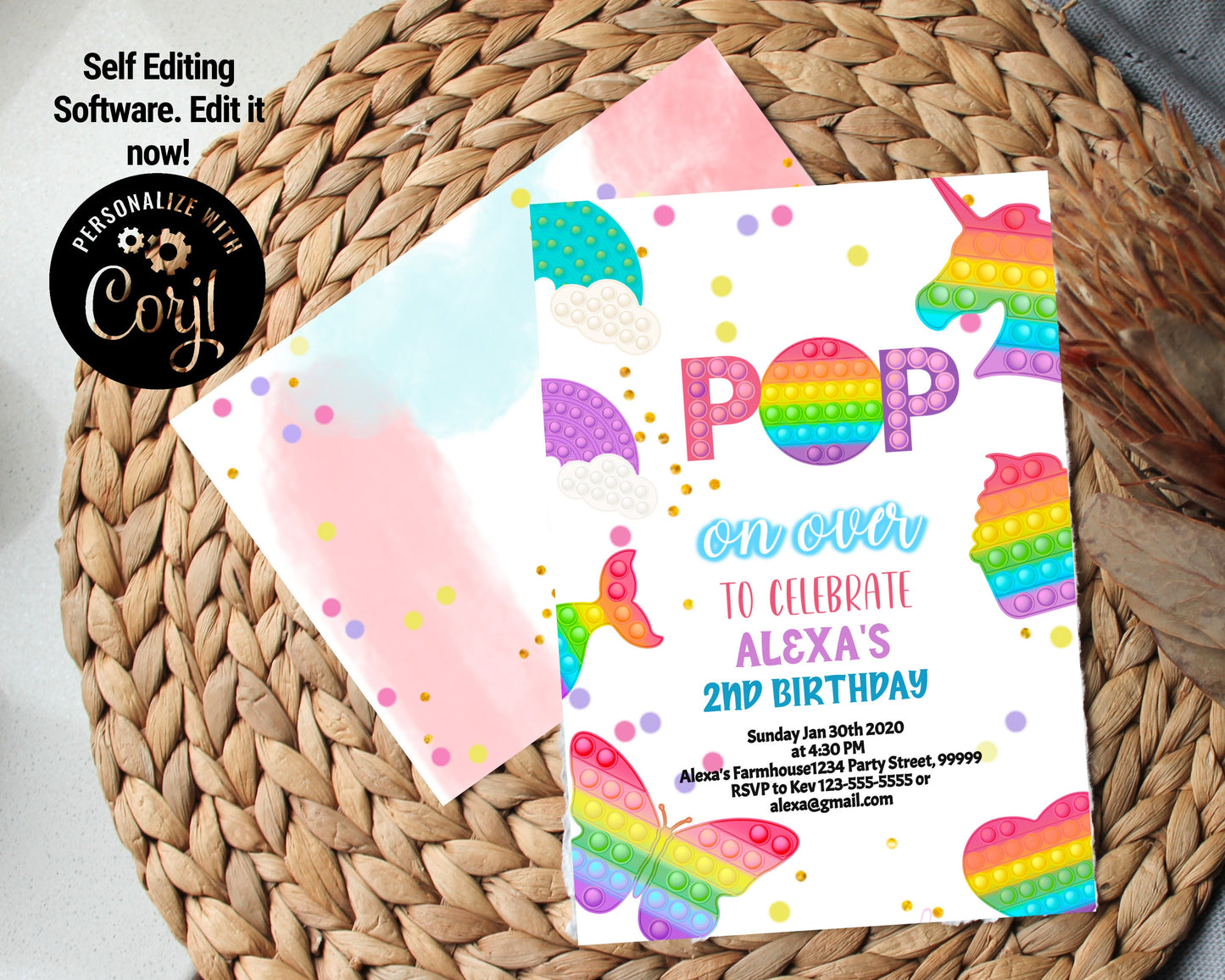 Editable Pop It Birthday Party Invitation PT
