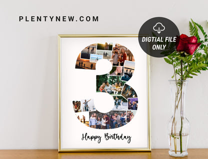 3rd Birthday Photo Collage, 3rd Anniversary Photo Collage, Third Birthday Gift Ideas, Third Anniversary Gift Ideas, PRINTABLE FILE, Gift