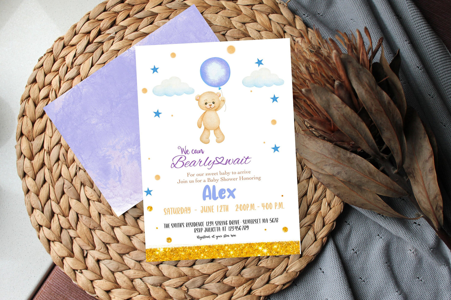 Editable Teddy Bear Baby Shower Invitation We Can Bearly Wait Gender Neutral Teddy Bear Baby Shower Couples Co-Ed Shower Instant Download TB