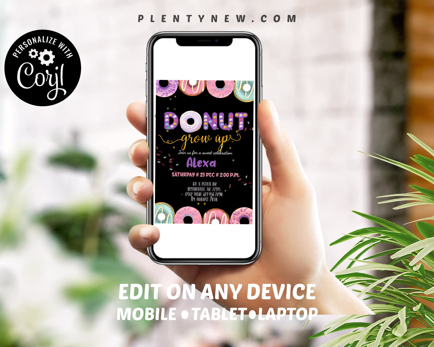 Editable Donut Grow Up Birthday Invitation PFA