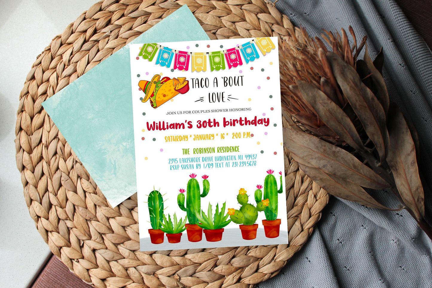 Any Age Taco Bout a Party Invitation - Fiesta Birthday Party Invite Cactus Invite - Chalkboard Digital INSTANT download Editable Fiesta,  GM