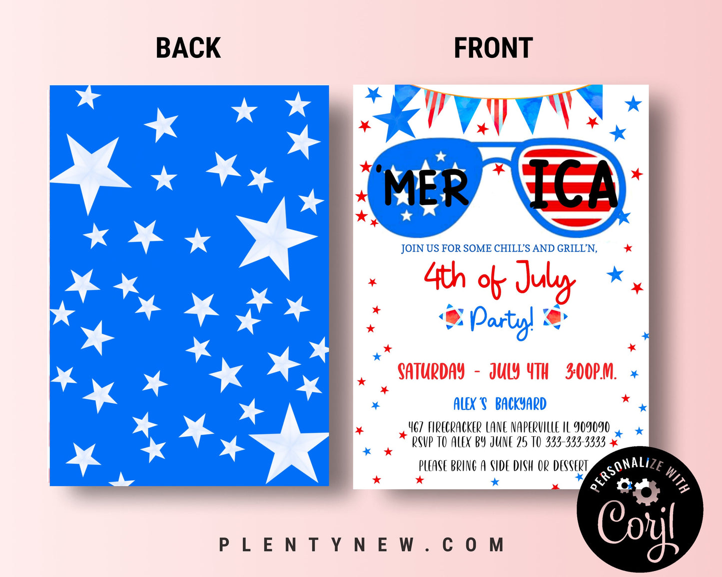 EDITABLE 4th of July Invitation Template Printable Fourth of July Celebration Invitation Backyard BBQ Fireworks, Neighborhood Block Party FJ