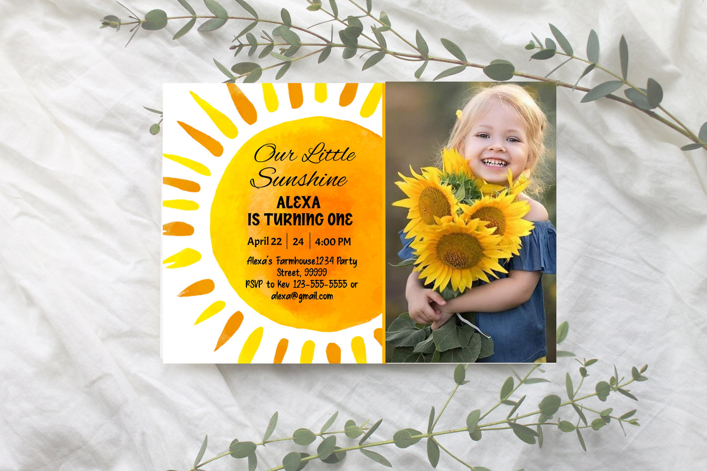 Editable Our Little Sunshine Birthday Invitation SN