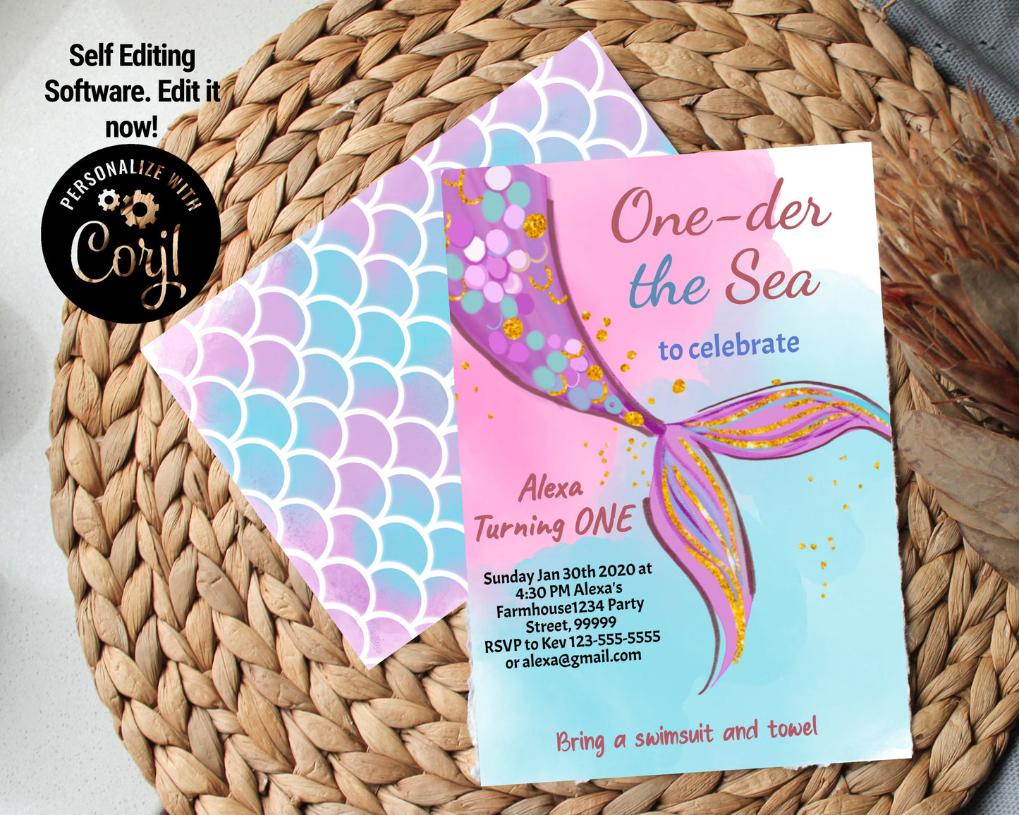 Editable ONEder the Sea Birthday Party Invitation ME
