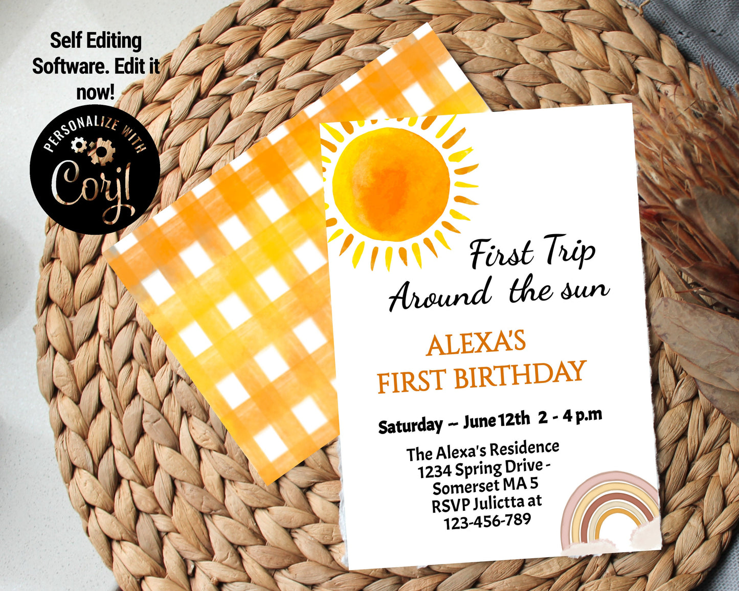 Editable First Trip Around The Sun Birthday Invitation SN