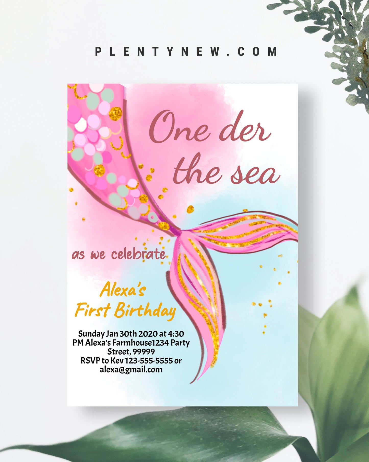 Editable ONEder the Sea Birthday Party Invitation ME