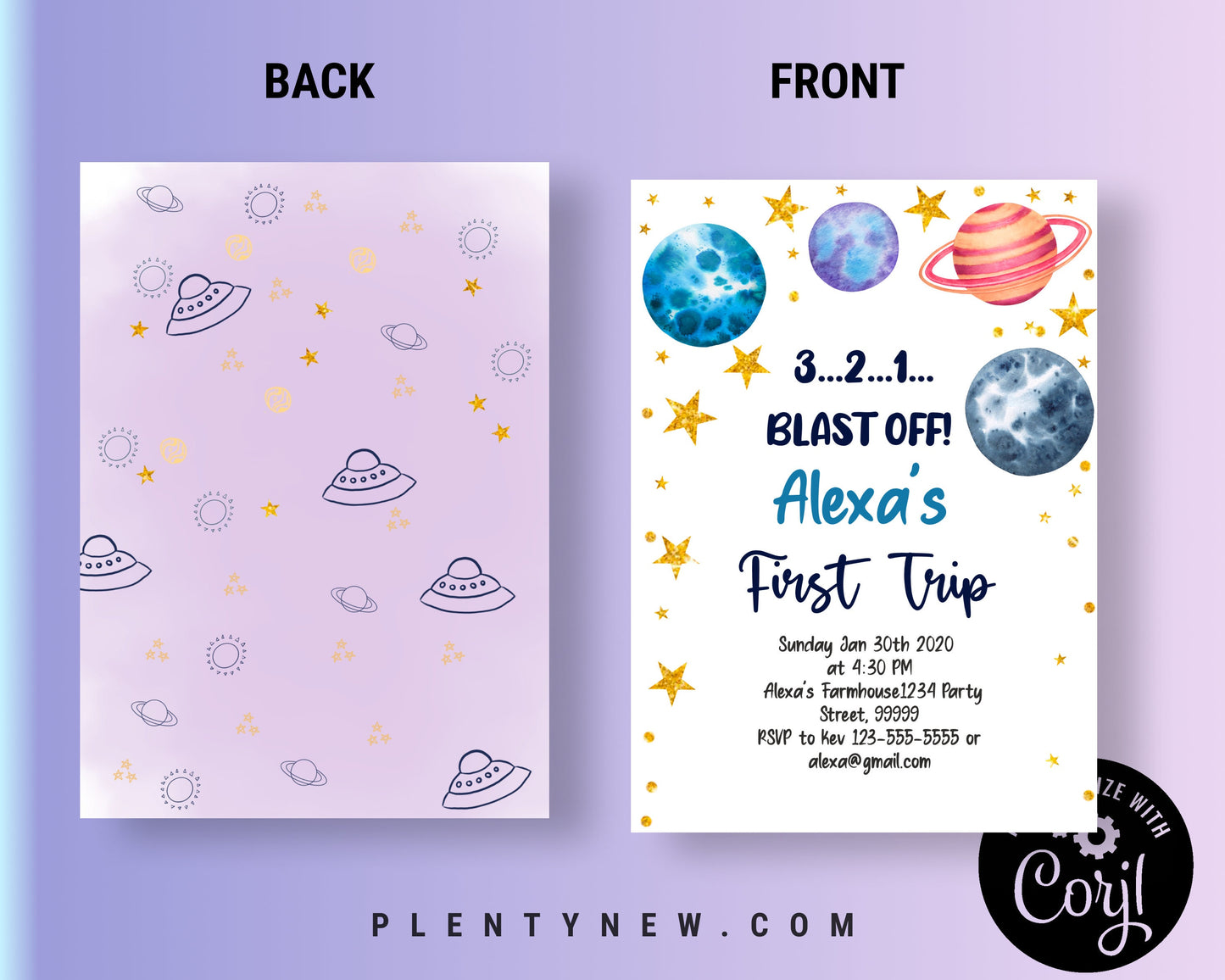 Editable Outer Space First Birthday Invitation, SPF
