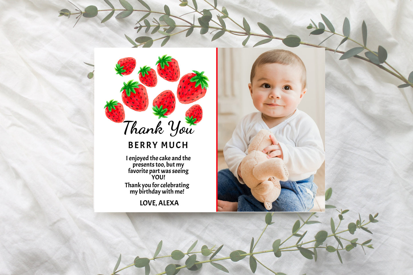 Editable Strawberry Thank You Card SB